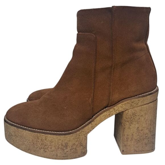 Vintage Zara Y2K Boho Chunky Platform Suede Block Heel Ankle Boots Size 39 Brown - Picture 7 of 16